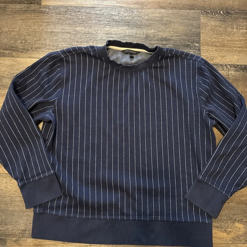 Banana Republic Navy Blue Pinstripe Pullover Sweatshirt Medium